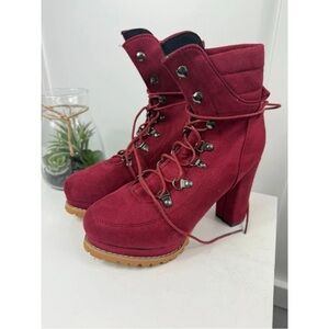 Chic Lace-Up Burgundy Boots for Women